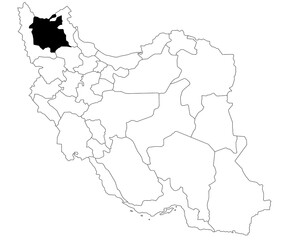 Map of East Azerbaijan province in Iran country on white background. Single province map highlighted by black colour on Iran map. Middle East, ir