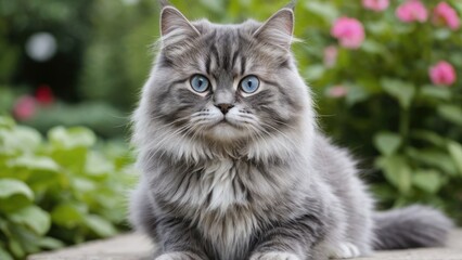 Obraz premium Blue siberian cat in the garden