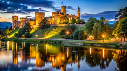 Obraz premium Night Photography of Inverness Castle Illuminated by Starry Sky