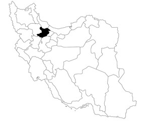 Map of qazvin province in Iran country on white background. Single province map highlighted by black colour on Iran map. Middle East, ir