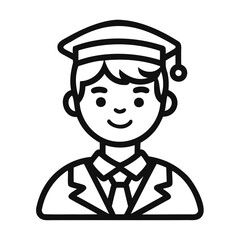 Graduate icon, Simple icon representing a graduate with a cap and gown, Student icon or logo design Line art vector silhouette.