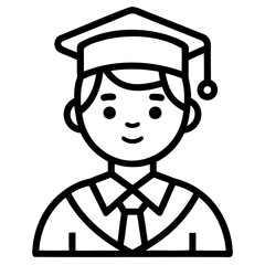 Graduate icon, Simple icon representing a graduate with a cap and gown, Student icon or logo design Line art vector silhouette.