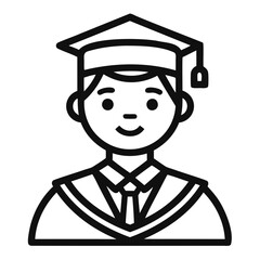 Graduate icon, Simple icon representing a graduate with a cap and gown, Student icon or logo design Line art vector silhouette.