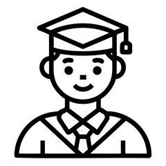 Graduate icon, Simple icon representing a graduate with a cap and gown, Student icon or logo design Line art vector silhouette.
