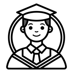 Graduate icon, Simple icon representing a graduate with a cap and gown, Student icon or logo design Line art vector silhouette.