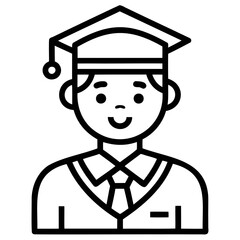 Graduate icon, Simple icon representing a graduate with a cap and gown, Student icon or logo design Line art vector silhouette.