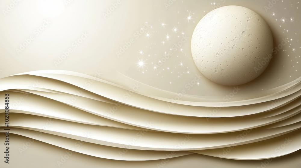 Poster elegant waves and celestial body in minimalistic design