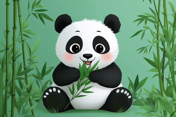 Fototapeta premium Cute Chinese giant panda eating bamboo