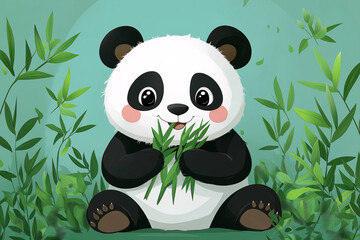 Obraz premium Cute Chinese giant panda eating bamboo