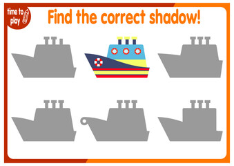 tasks for children's development. logical problems. find the right shadow. ships, cars, freight transport.	