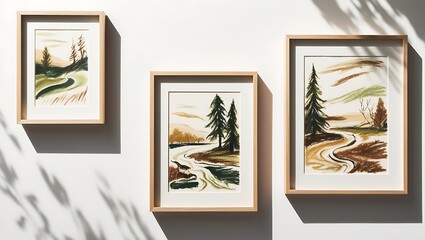 abstract art illustration collection set, home decor minimal mock up idea. A Unique Collection of Three Abstract Paintings for Statement Art and Space