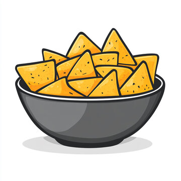recommend clip art: An icon of a bowl filled with yellow triangular tortilla chips in a simple line art style. 