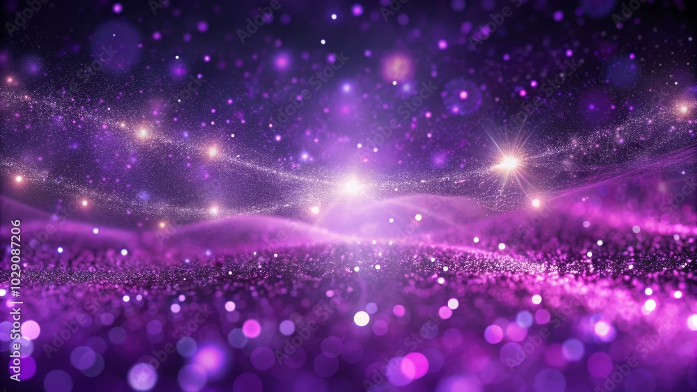 Poster shimmering dots and stars create a vibrant abstract scene with flowing purple digital particles.