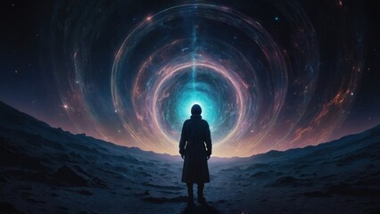 Fototapeta premium A breathtaking wormhole navigator shimmers with celestial beauty while navigating the vast expanse of space