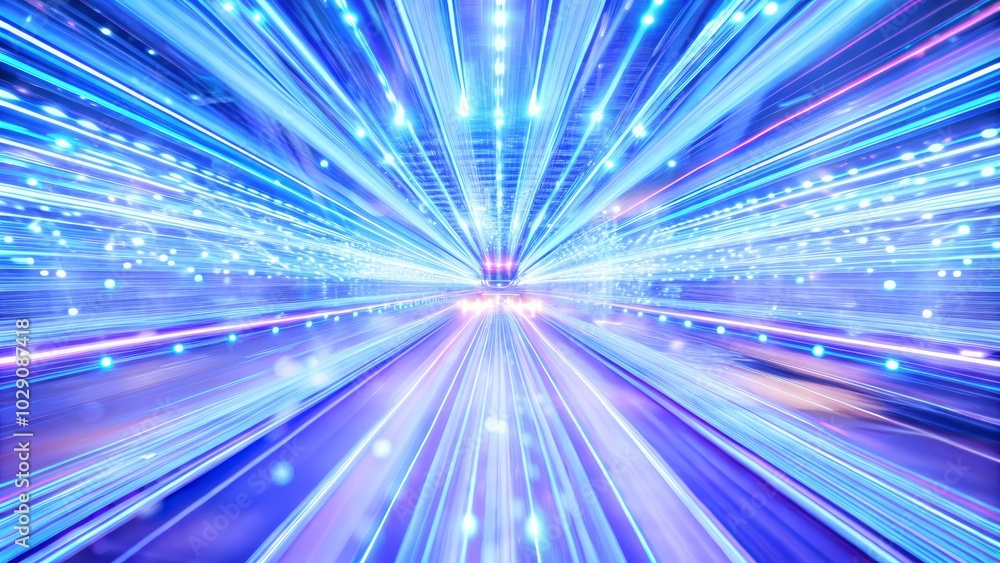 Poster striking abstract scenery with dynamic light streaks reflecting speed and movement in a palette of c