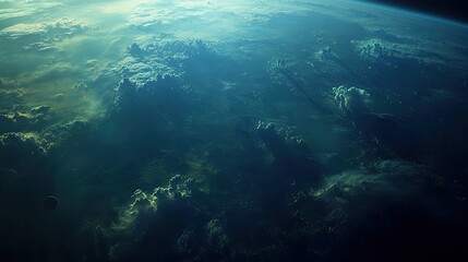 A stunning view of Earth from space, showing a vast expanse of clouds and a glimpse of the planet's surface.