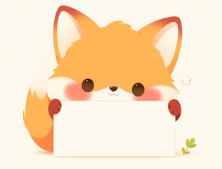 Obraz premium Cute orange fox holding white paper