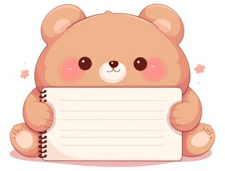 Fototapeta premium Cute brown bear holding white paper