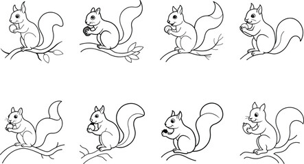 Cute Squirrel Coloring Page Set Animal Illustration