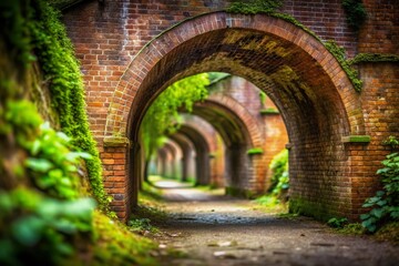 Obraz premium Old Brick Arched Tunnel in Tilt-Shift Photography Style for Artistic Depth and Perspective
