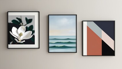 abstract art illustration collection set, home decor minimal mock up idea. A Unique Collection of Three Abstract Paintings for Statement Art and Space