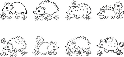 Cute Hedgehog Coloring Page With Flowers © Bappaditya Roy
