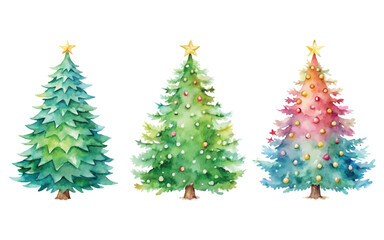 watercolor Christmas tree isolated white background