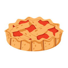 traditional Thanksgiving cake in vector. Delicious apple pie. An illustration with a homemade berry pie in the doodle style.