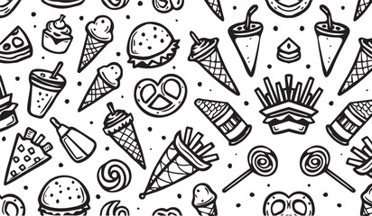 Set of Food Icon line Art Vector Drawing Ppattern Illustration Background.