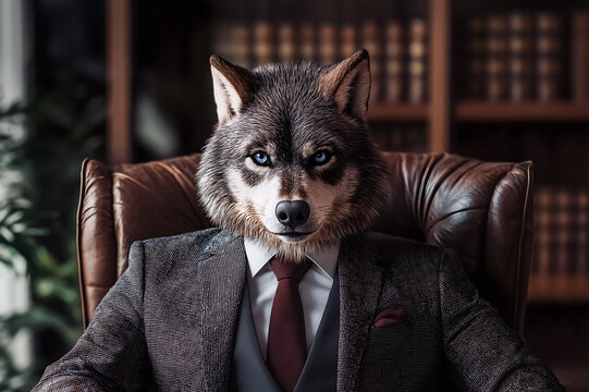 Werewolf business leader sitting at the comfortable leather chair in his office