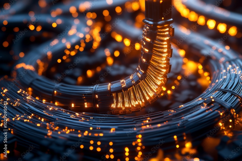 Aufkleber 3D animation of fiber optic cables glowing as data flows through them, showing the realistic movement and lighting effects of high-speed data transmission