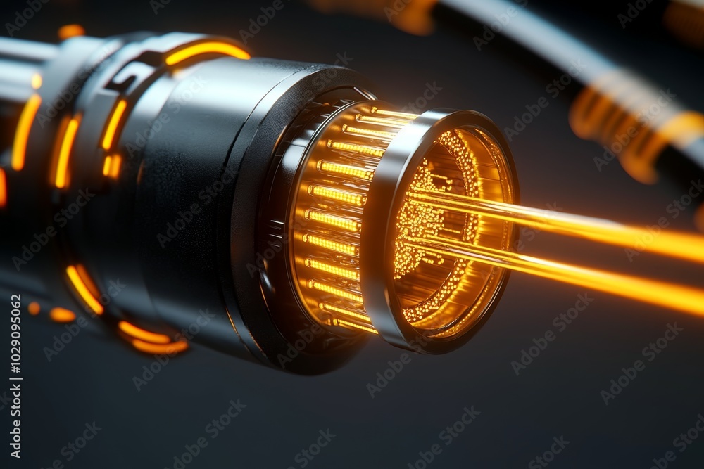 Aufkleber 3D animation of fiber optic cables glowing as data flows through them, showing the realistic movement and lighting effects of high-speed data transmission