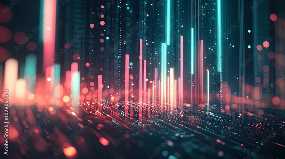 Poster abstract digital background with glowing lines and dots.