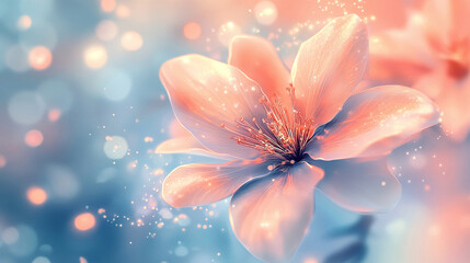 Fototapeta premium Abstract glowing flower with soft pastel colors and delicate lighting, creating a dreamy and ethereal atmosphere, ideal for spring or nature-themed backgrounds