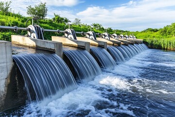 A vast hydroelectric dam generating power with water