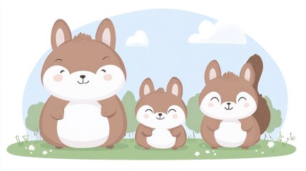 Fototapeta premium Cute Cartoon Squirrel Family Illustration