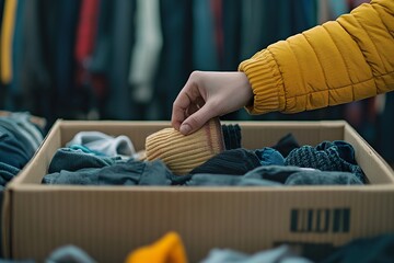 Donation Box Filled with Second-Hand Clothes for Charity
