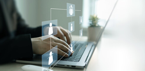 Business employee hierarchy structure.Workflow automation process with flowchart.Order or...