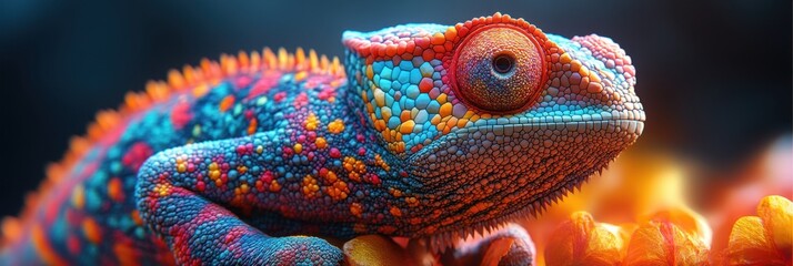 Chameleon in Low Poly Form Camouflaged in Environment, Vibrant Colors Merging with Surroundings, Intricate Geometric Design