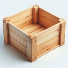Empty wooden box on a white background. Generated with AI.