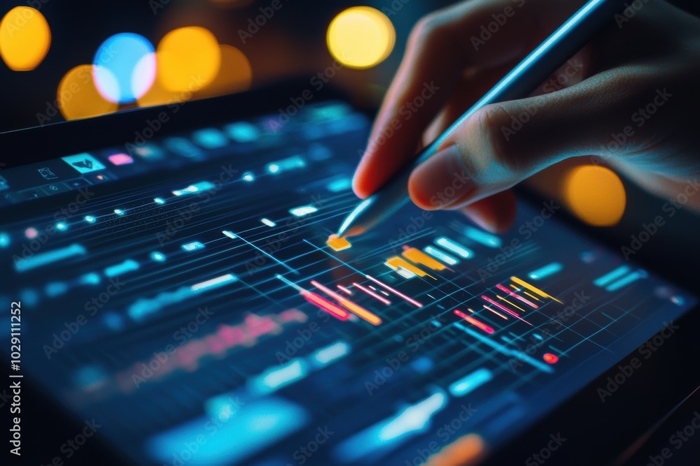 Poster digital strategy planning: interactive tablet board with stylus for business and tech design