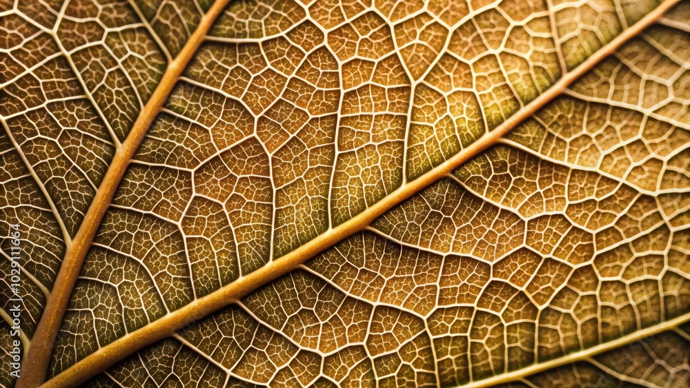 Poster textural exploration of a leaf, emphasizing its botanical design in muted color palettes.