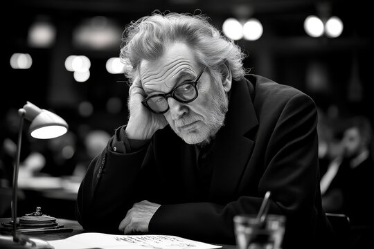 A writer at a desk, deep in thought, with the act of writing symbolizing the externalization of personal experience, a theme central to phenomenology