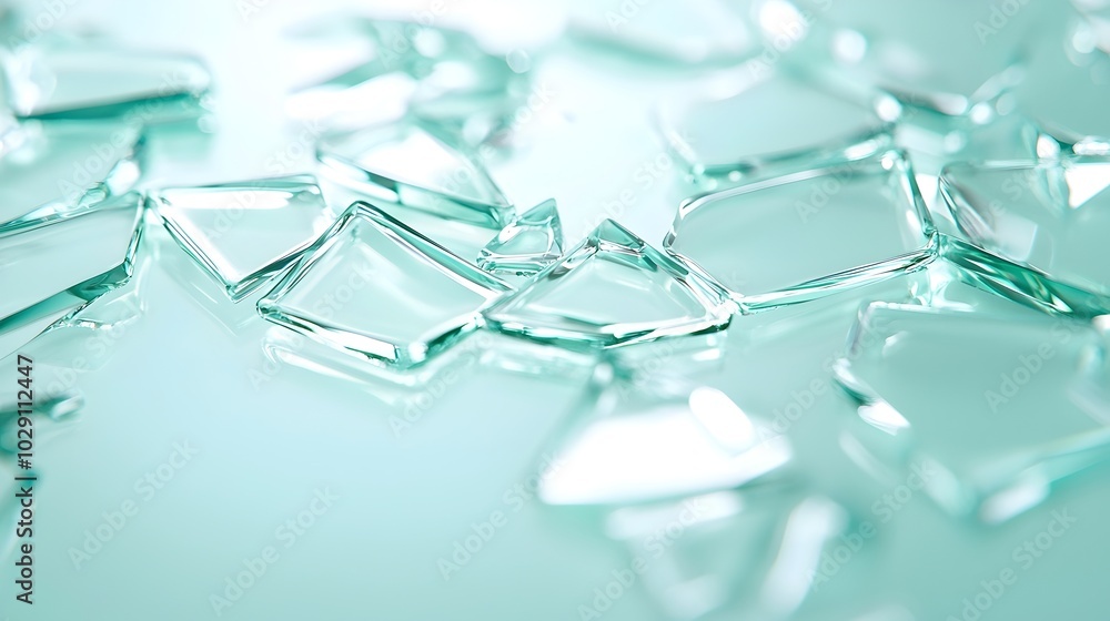 Poster glittering glass shards on uneven surface - chaotic reflection of sunlight on sharp edges and broken