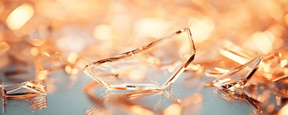 Poster jagged glass shards on reflective surface - chaotic glow of dangerous fragments illuminating sharp e