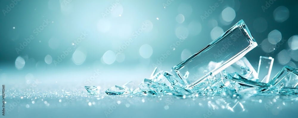 Aufkleber shattered reflections - chaotic scene of sharp glass shards glowing in light on a rough surface