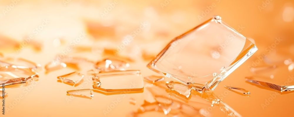 Poster shattered reflections chaotic scene of broken glass shards with glowing light on rough surface - cap