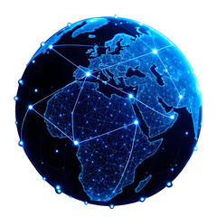 Digital globe with blue glowing network, isolated on transparent background, Generative AI