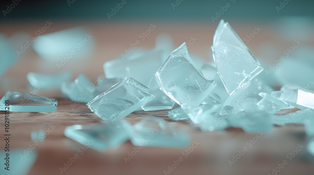 Aufkleber chaotic reflection glowing glass shards illuminating jagged edges on the floor - captivating fragmen