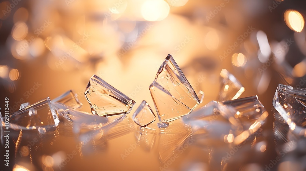 Poster shattered reflections a mesmerizing display of broken glass fragments and glowing light highlights c